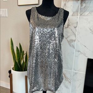 Silver Sequin Sleeveless Tank